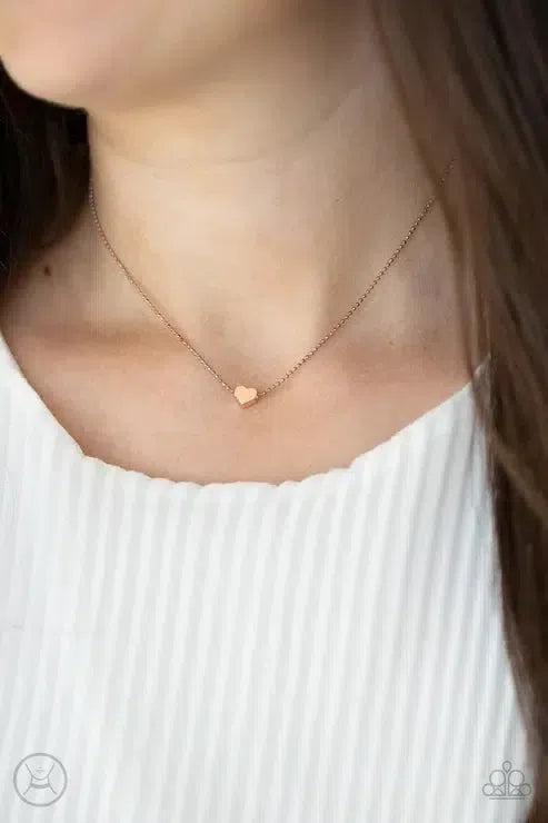 Humble Heart Rose Gold Choker Necklace - Paparazzi Accessories-on model - CarasShop.com - Paparazzi Jewelry by Cara Jewels