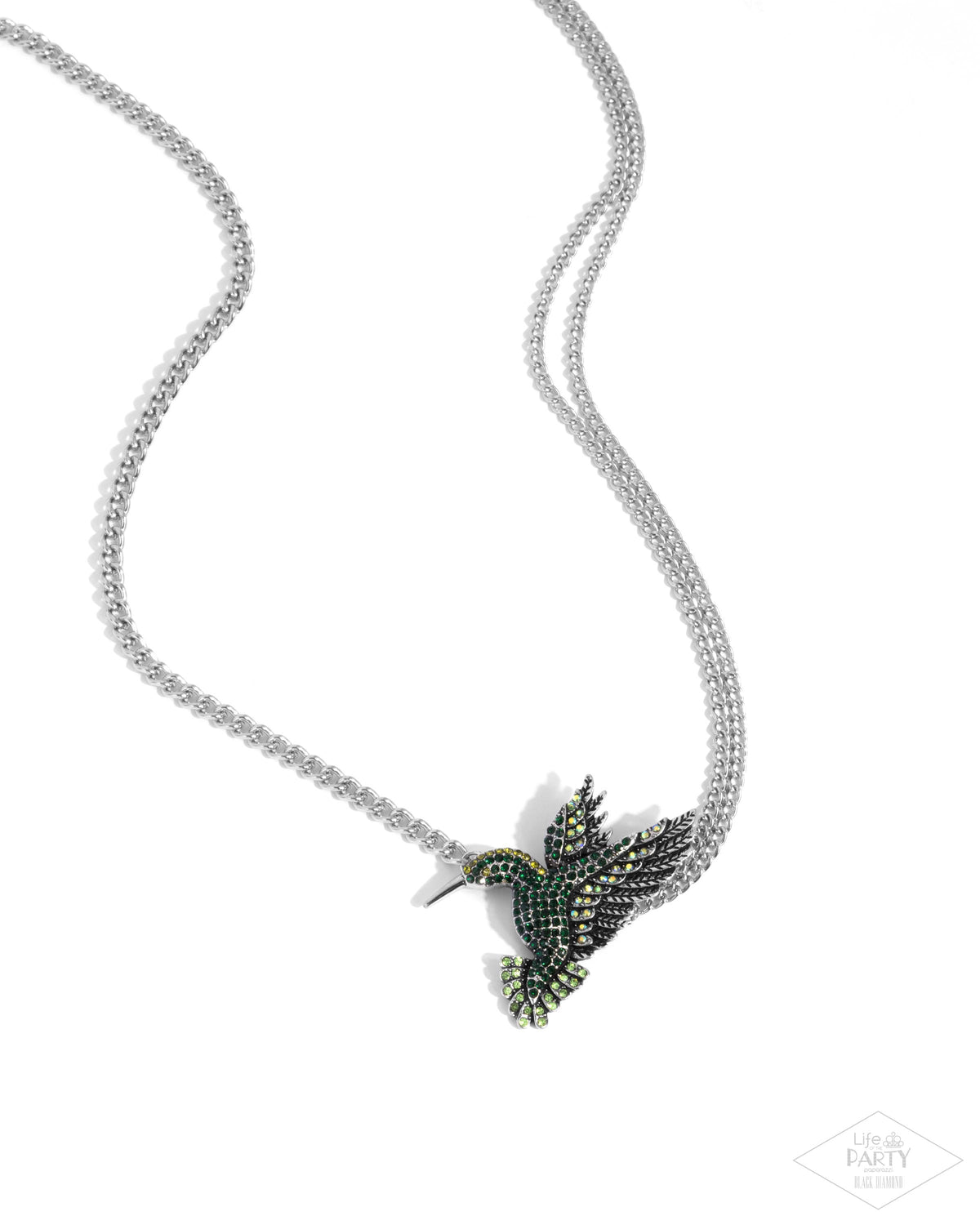 Hummingbird Headline Green Rhinestone Necklace - Paparazzi Accessories- lightbox - CarasShop.com - Paparazzi Jewelry by Cara Jewels
