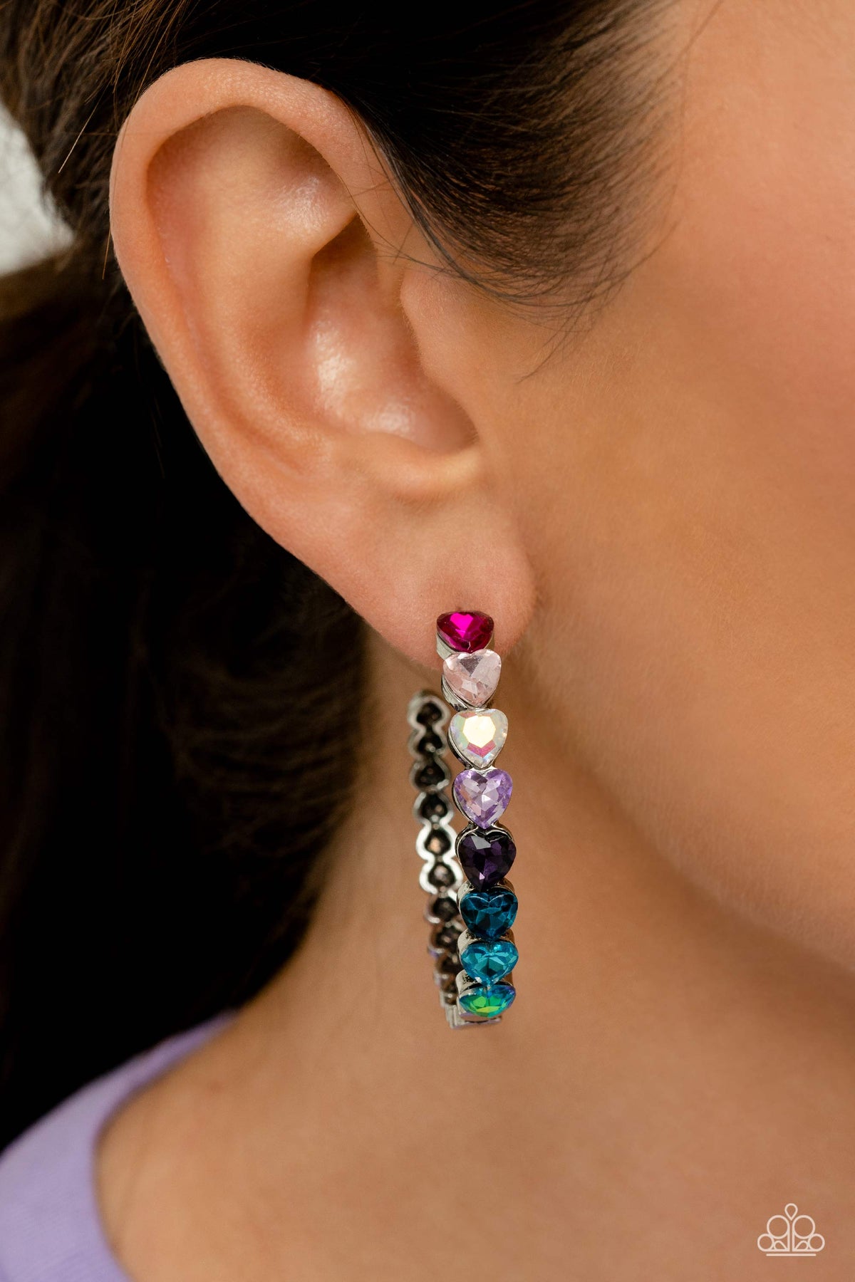 Hypnotic Heart Attack Multi Hoop Earrings - Paparazzi Accessories- on model - CarasShop.com - Paparazzi Jewelry by Cara Jewels