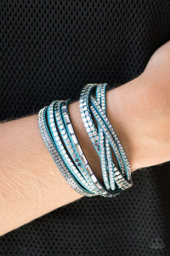 I Came To Slay Blue Wrap Bracelet - Paparazzi Accessories- on model - CarasShop.com - Paparazzi Jewelry by Cara Jewels