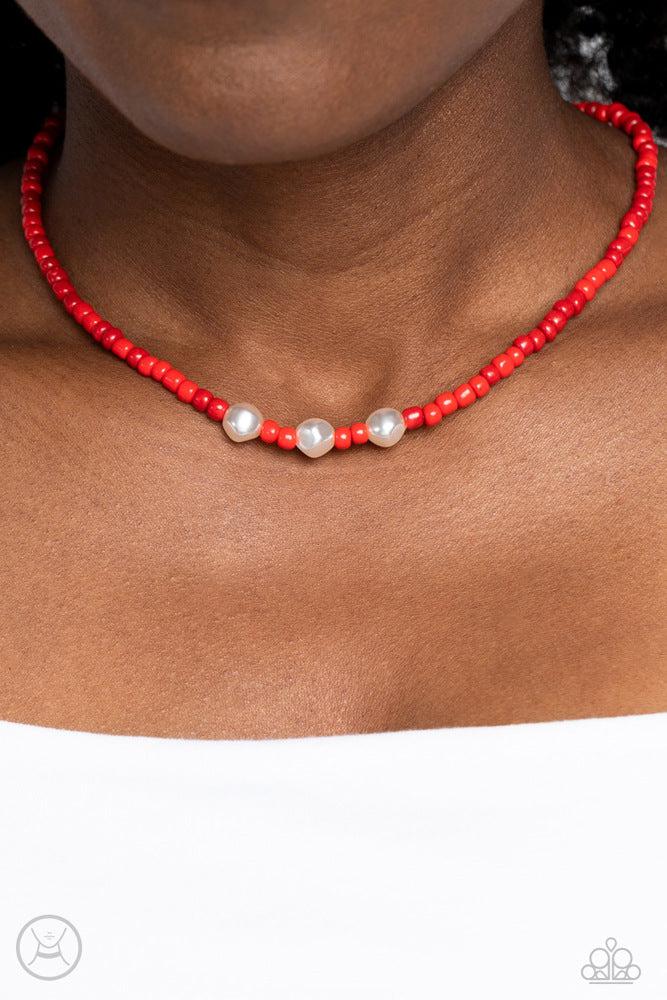 I Can SEED Clearly Now Red Necklace - Paparazzi Accessories- on model - CarasShop.com - Paparazzi Jewelry by Cara Jewels