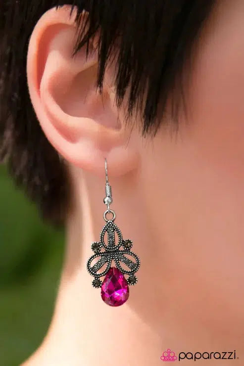 I Dream in Glitter Pink Earrings - Paparazzi Accessories- on model - CarasShop.com - Paparazzi Jewelry by Cara Jewels