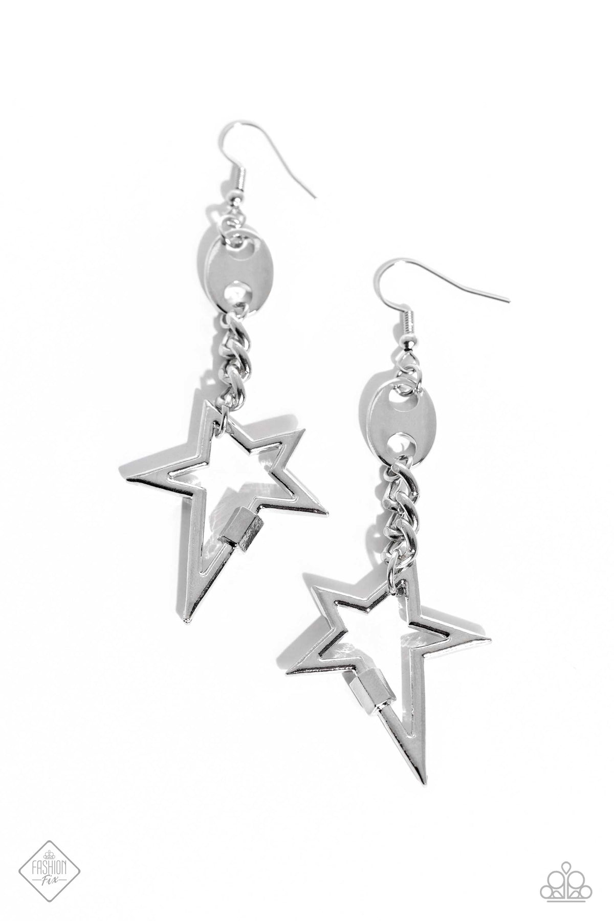 Iconic Impression Silver Star Earrings - Paparazzi Accessories- lightbox - CarasShop.com - Paparazzi Jewelry by Cara Jewels