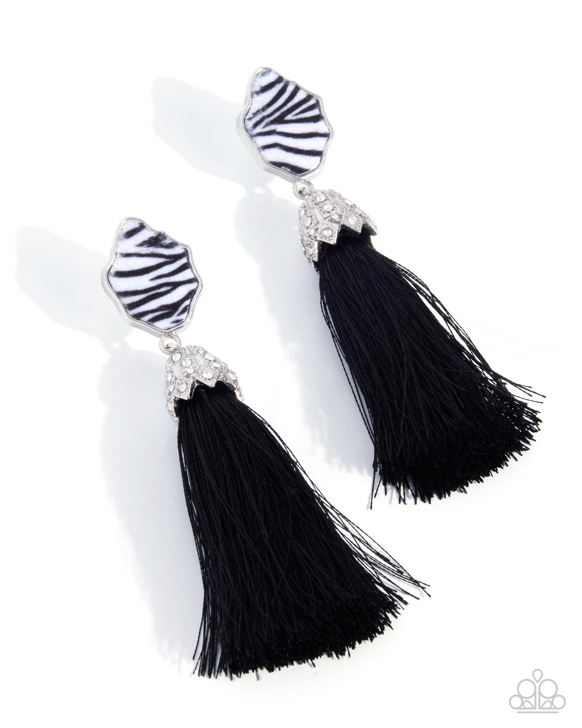 Iconic Zebra Black Post Tassel Earrings - Paparazzi Accessories- lightbox - CarasShop.com - Paparazzi Jewelry by Cara Jewels
