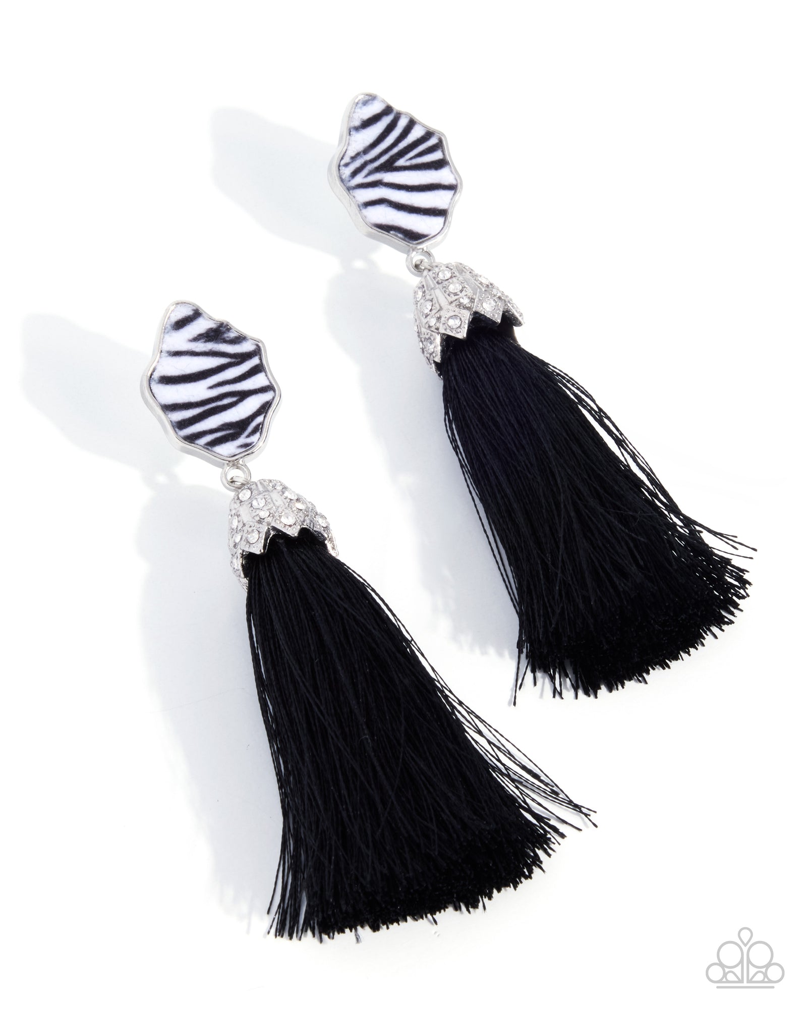 Iconic Zebra Black Post Tassel Earrings - Paparazzi Accessories- lightbox - CarasShop.com - Paparazzi Jewelry by Cara Jewels