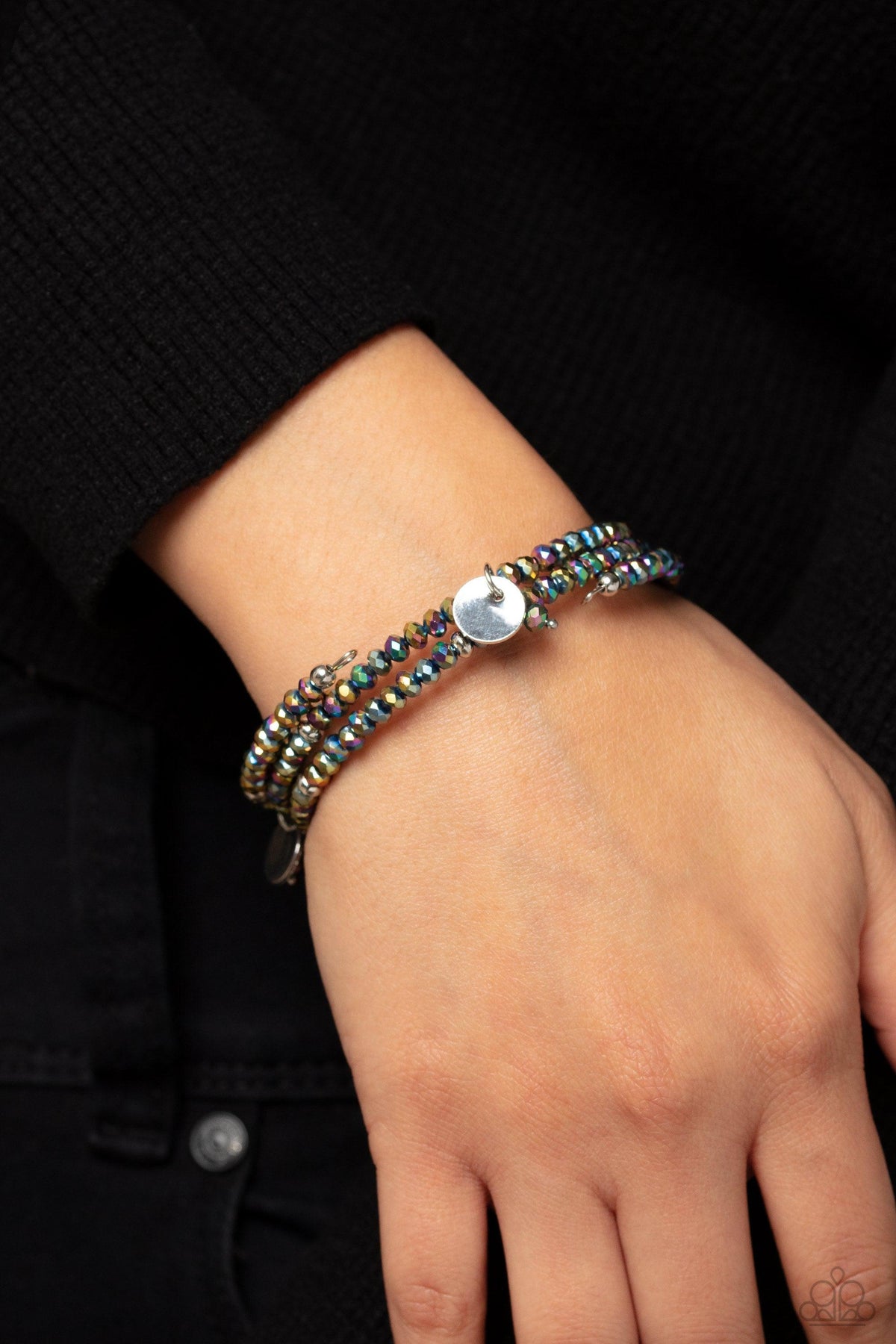 Illusive Infinity Multi Oil Spill Infinity Wrap Bracelet - Paparazzi Accessories- on model - CarasShop.com - Paparazzi Jewelry by Cara Jewels