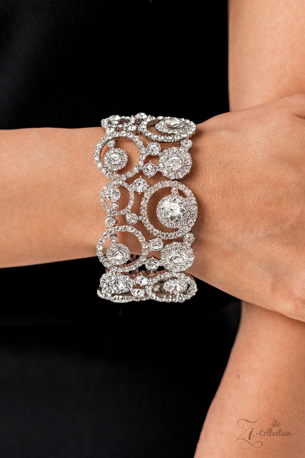 Impeccable Illumination White Rhinestone Zi Collection Bracelet - Paparazzi Accessories- on model - CarasShop.com - Paparazzi Jewelry by Cara Jewels