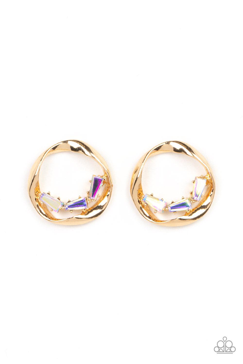 Imperfect Illumination Multi Iridescent & Gold Earrings - Paparazzi Accessories- lightbox - CarasShop.com - Paparazzi Jewelry by Cara Jewels