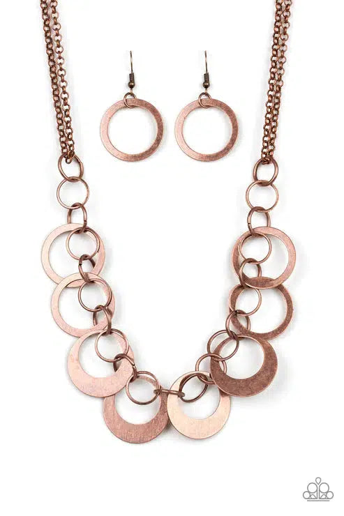 In Full Orbit Copper Necklace - Paparazzi Accessories- lightbox - CarasShop.com - Paparazzi Jewelry by Cara Jewels
