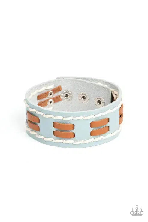 In The FRONTIER Running Blue Bracelet - Paparazzi Accessories- lightbox - CarasShop.com - Paparazzi Jewelry by Cara Jewels