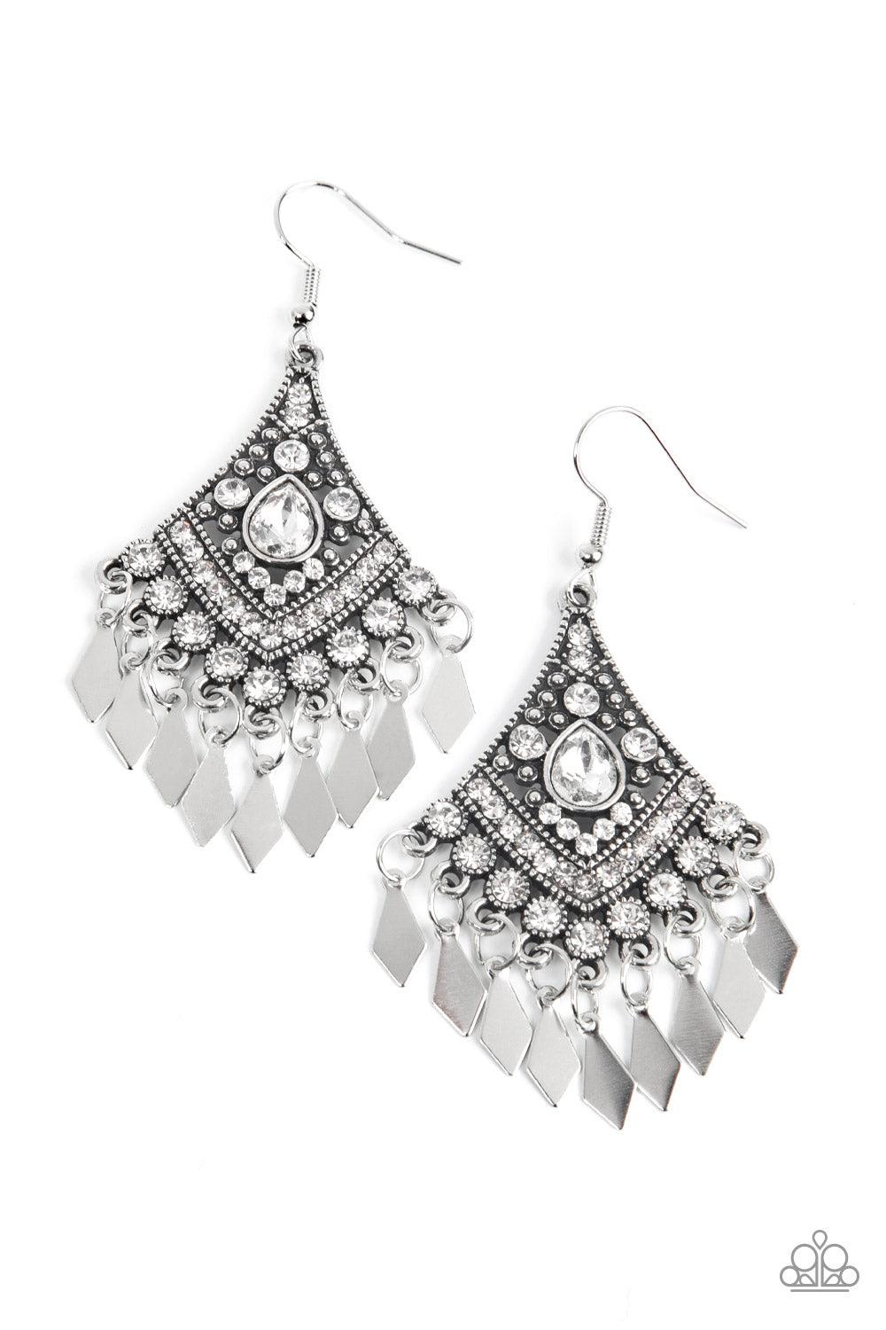 Indie Iridescence White Earrings - Paparazzi Accessories- lightbox - CarasShop.com - Paparazzi Jewelry by Cara Jewels