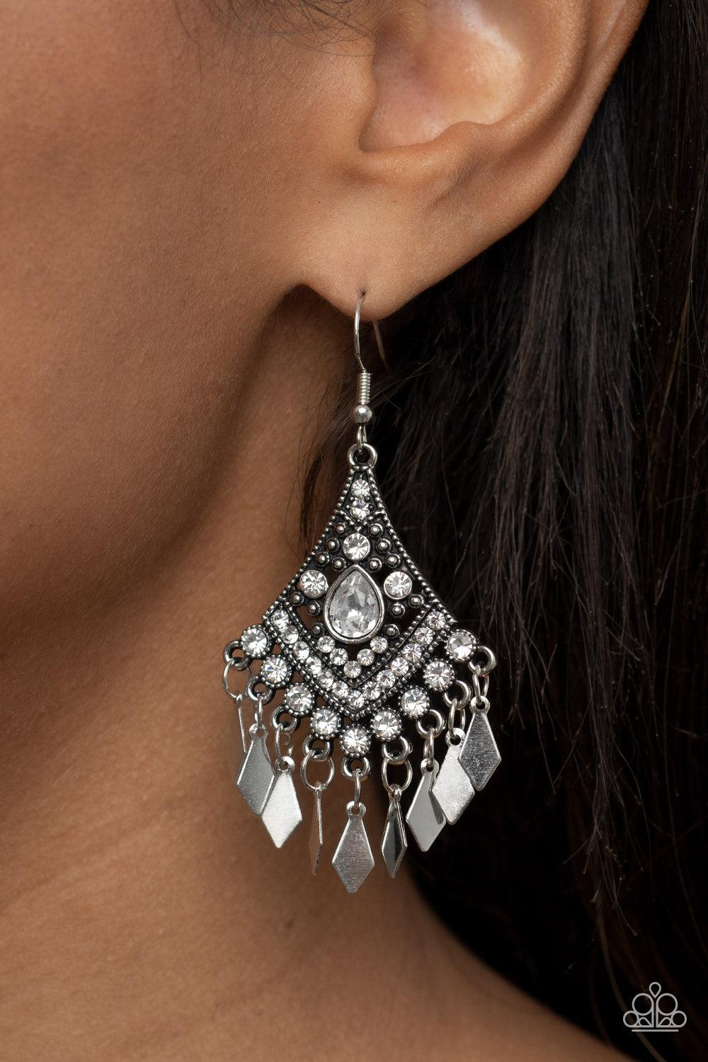 Indie Iridescence White Earrings - Paparazzi Accessories- lightbox - CarasShop.com - Paparazzi Jewelry by Cara Jewels