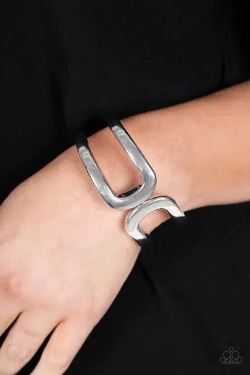 Industrial Empress Silver Bracelet - Paparazzi Accessories- on model - CarasShop.com - Paparazzi Jewelry by Cara Jewels