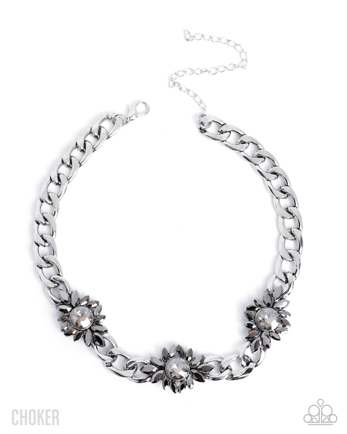 Industrial Intro Silver Gem Floral Choker Necklace - Paparazzi Accessories- lightbox - CarasShop.com - Paparazzi Jewelry by Cara Jewels