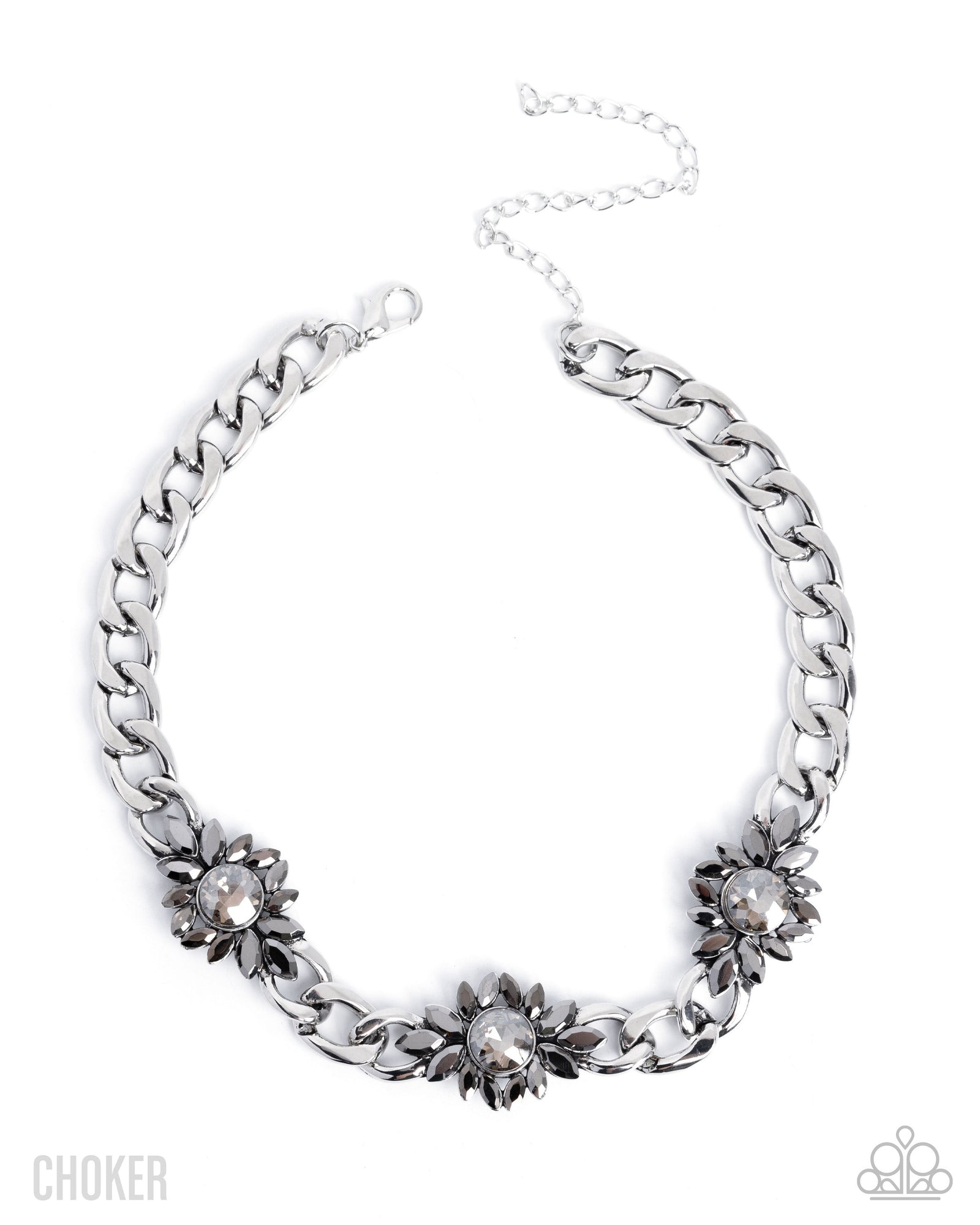 Industrial Intro Silver Gem Floral Choker Necklace - Paparazzi Accessories- lightbox - CarasShop.com - Paparazzi Jewelry by Cara Jewels