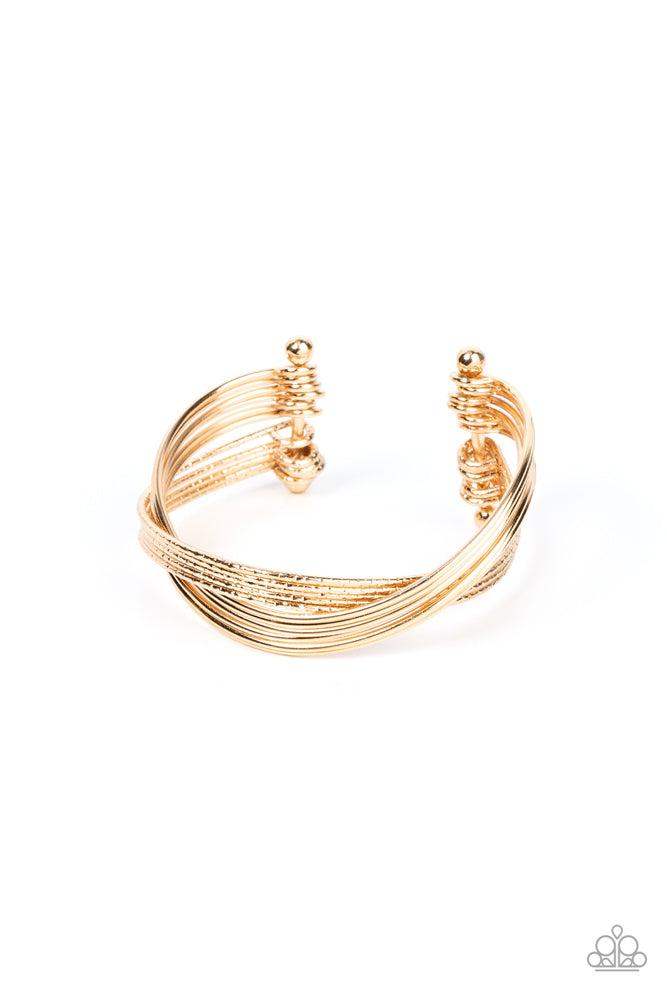 Industrialized Shimmer Gold Bracelet - Paparazzi Accessories- lightbox - CarasShop.com - Paparazzi Jewelry by Cara Jewels