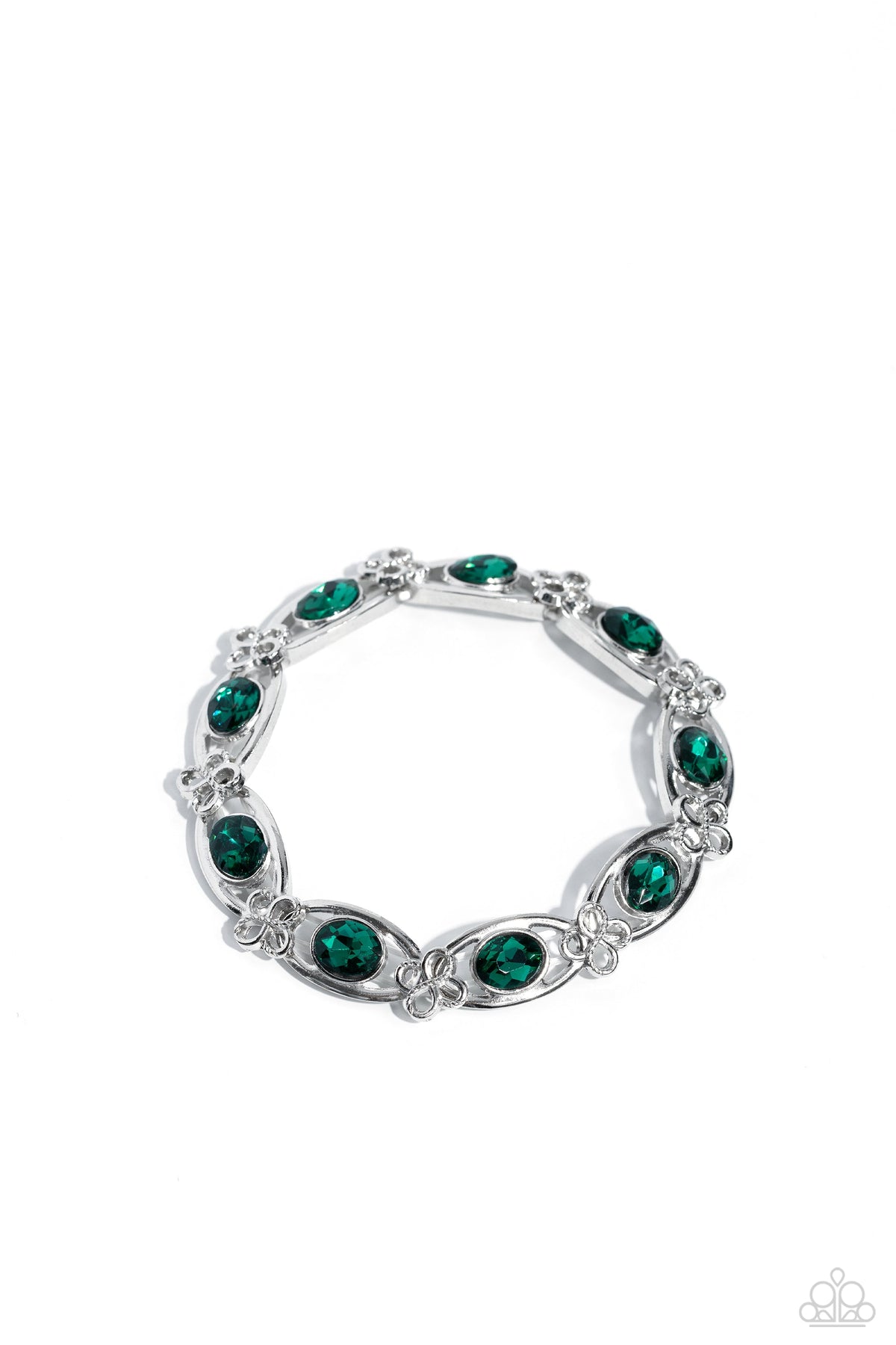 Infinite Impression Green Rhinestone Bracelet - Paparazzi Accessories- lightbox - CarasShop.com - Paparazzi Jewelry by Cara Jewels