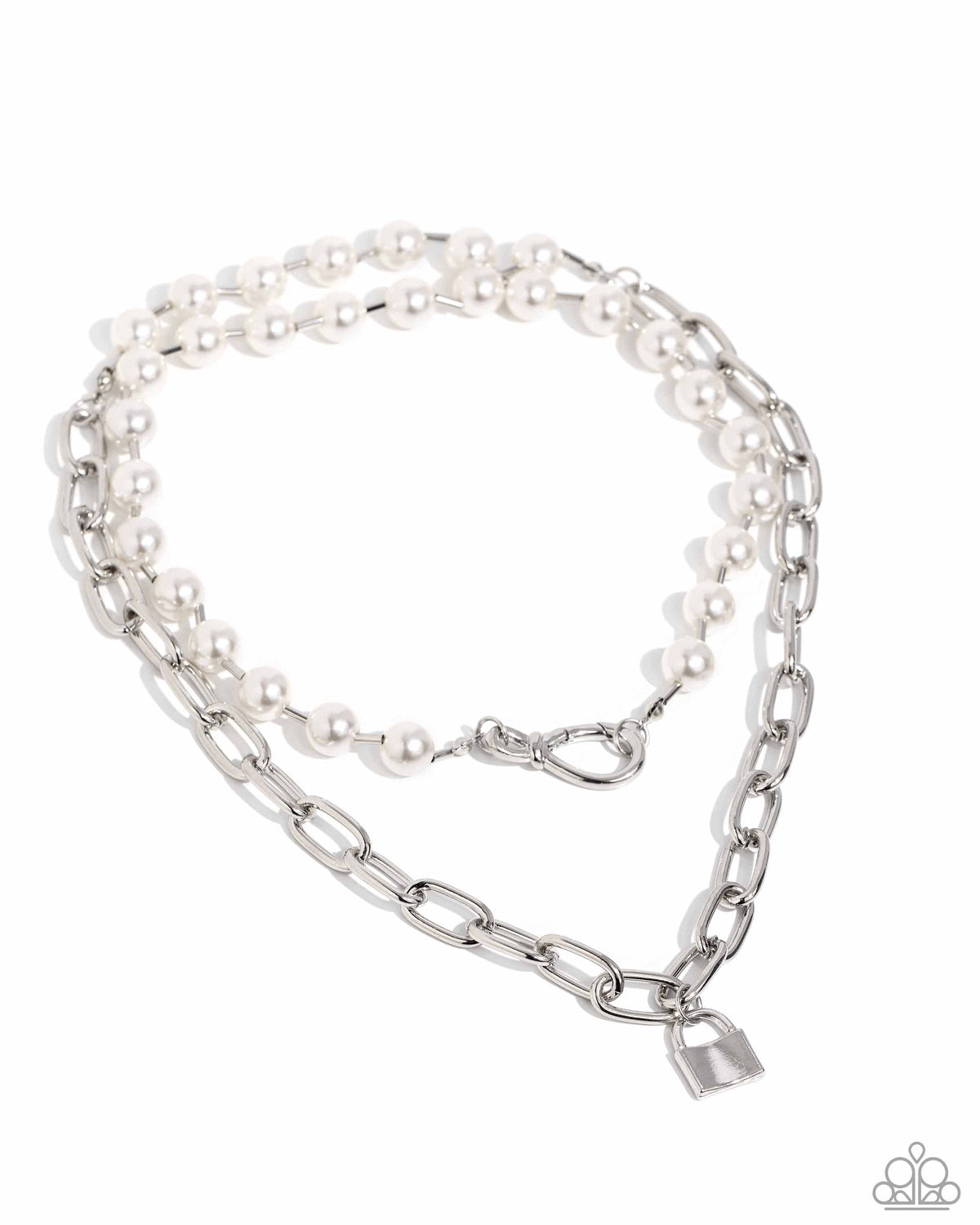 Infinite Industry White Pearl & Silver Chain Necklace - Paparazzi Accessories- lightbox - CarasShop.com - Paparazzi Jewelry by Cara Jewels
