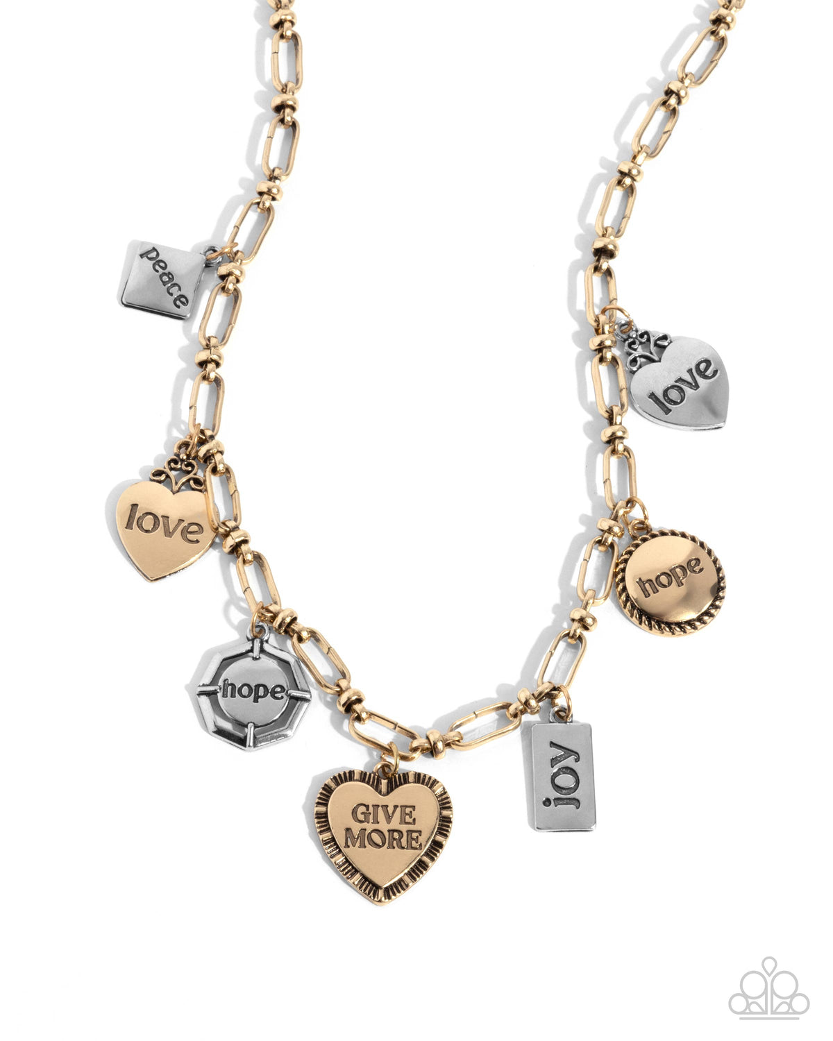 Inspirational Illusion Multi Gold & Silver Heart Charm Necklace - Paparazzi Accessories- lightbox - CarasShop.com - Paparazzi Jewelry by Cara Jewels