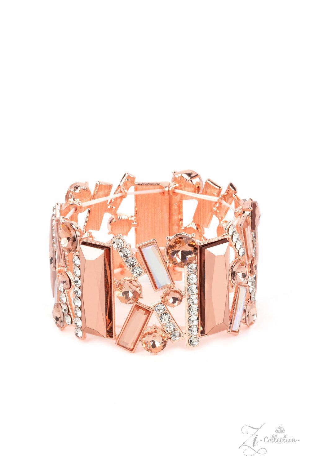 Insta-GLOW Copper & White Rhinestone Zi Collection Bracelet - Paparazzi Accessories- lightbox - CarasShop.com - Paparazzi Jewelry by Cara Jewels