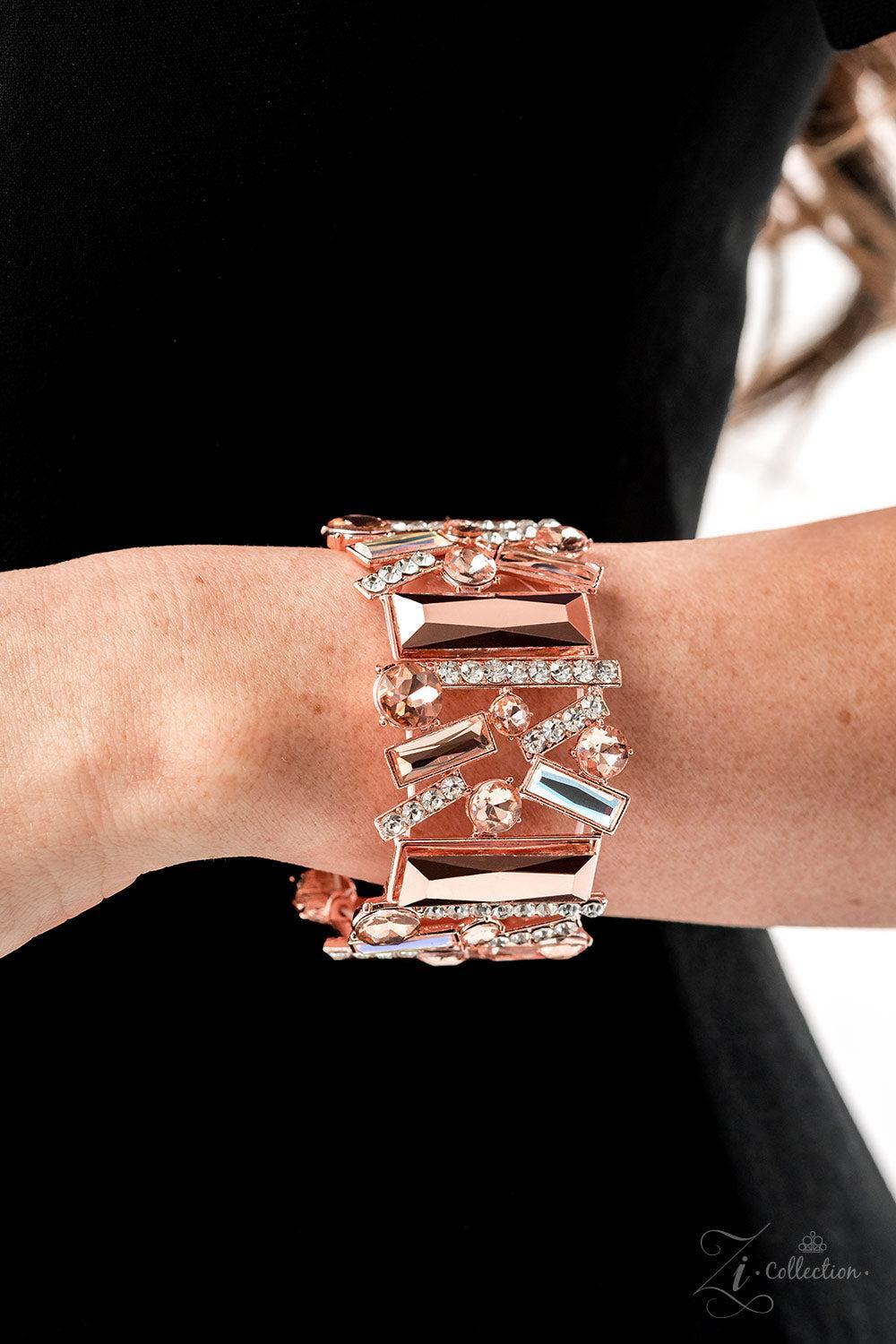Insta-GLOW Copper & White Rhinestone Zi Collection Bracelet - Paparazzi Accessories- on model - CarasShop.com - Paparazzi Jewelry by Cara Jewels