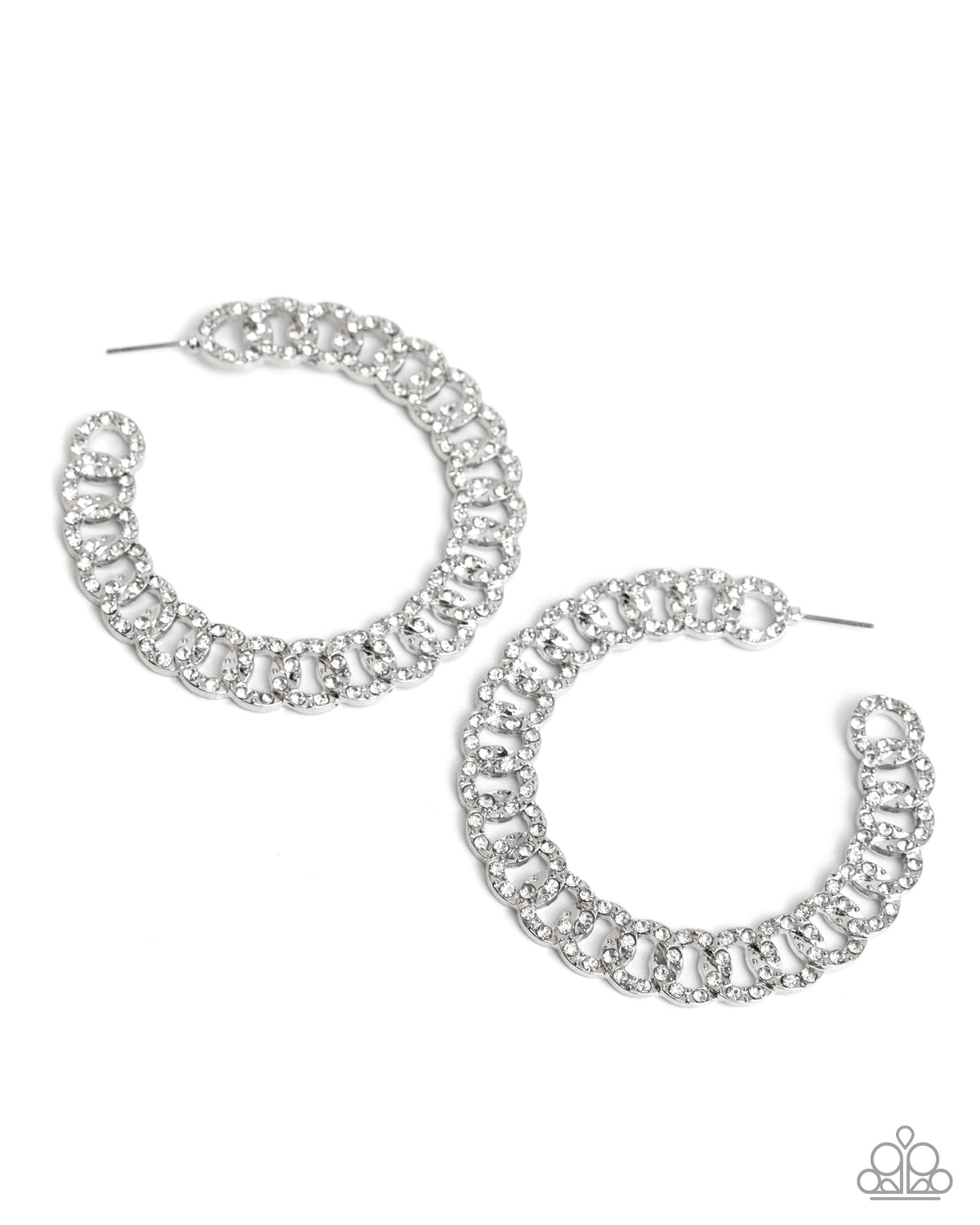Interlocked Icing White Rhinestone Hoop Earrings - Paparazzi Accessories- lightbox - CarasShop.com - Paparazzi Jewelry by Cara Jewels
