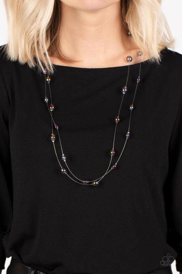 Interstellar Illusions Purple Necklace - Paparazzi Accessories- on model - CarasShop.com - Paparazzi Jewelry by Cara Jewels