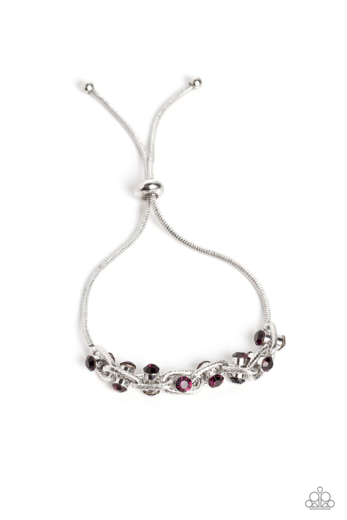 Intertwined Illusion Purple Rhinestone Slide Bracelet - Paparazzi Accessories- lightbox - CarasShop.com - Paparazzi Jewelry by Cara Jewels