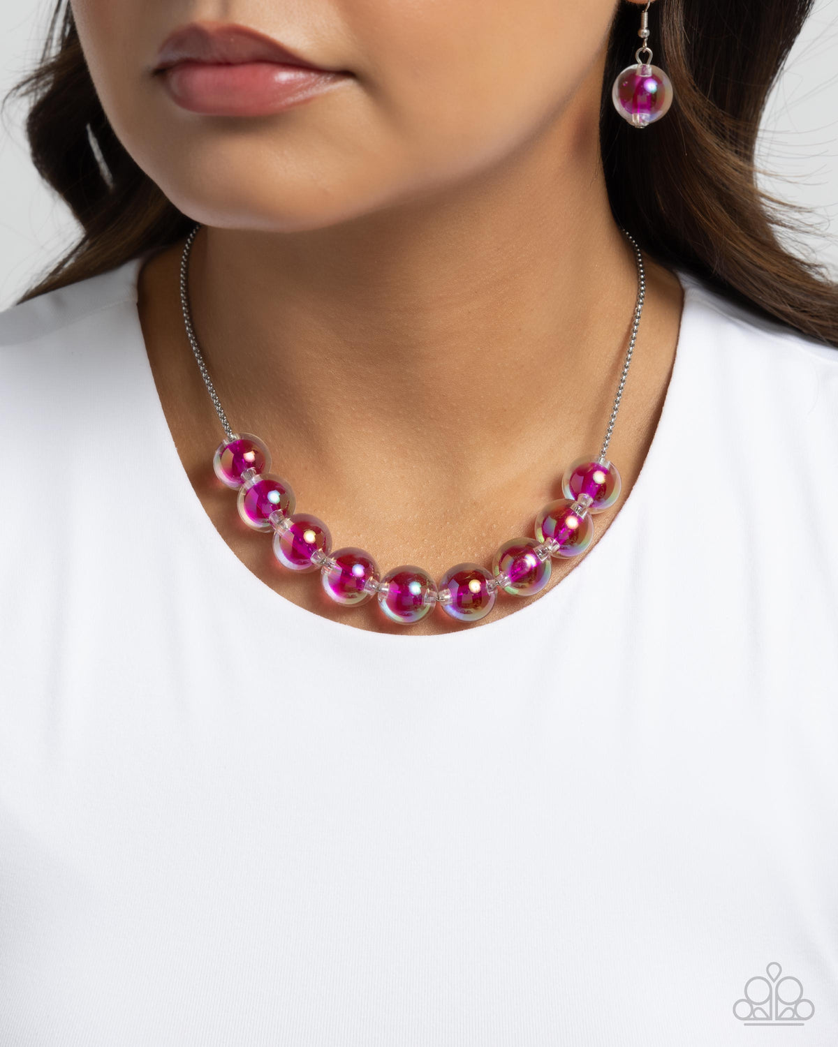 Iridescent Identity Pink Necklace - Paparazzi Accessories- on model - CarasShop.com - Paparazzi Jewelry by Cara Jewels