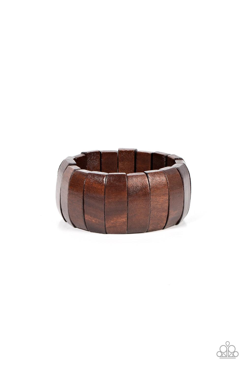 Island Grind Brown Wood Bracelet - Paparazzi Accessories- lightbox - CarasShop.com - Paparazzi Jewelry by Cara Jewels