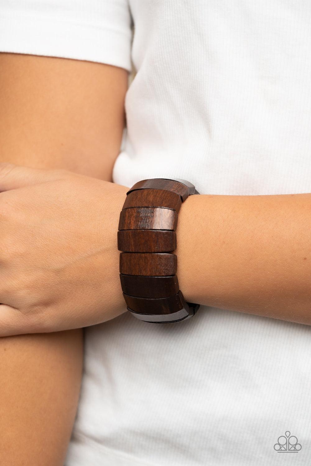 Island Grind Brown Wood Bracelet - Paparazzi Accessories- on model - CarasShop.com - Paparazzi Jewelry by Cara Jewels