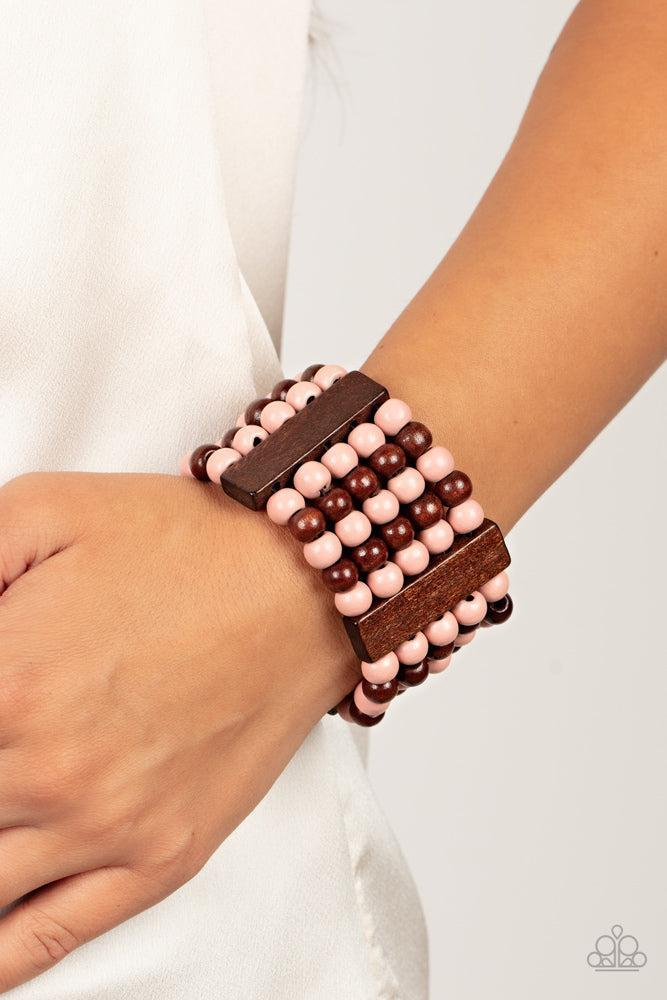 Island Soul Pink Bracelet - Paparazzi Accessories- on model - CarasShop.com - Paparazzi Jewelry by Cara Jewels
