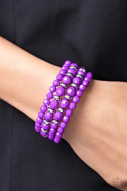 It's A Vibe Purple Bracelet - Paparazzi Accessories- on model - CarasShop.com - Paparazzi Jewelry by Cara Jewels