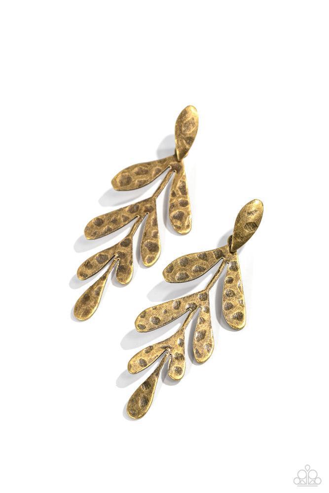 Jungle Fauna Brass Earrings - Paparazzi Accessories- lightbox - CarasShop.com - Paparazzi Jewelry by Cara Jewels