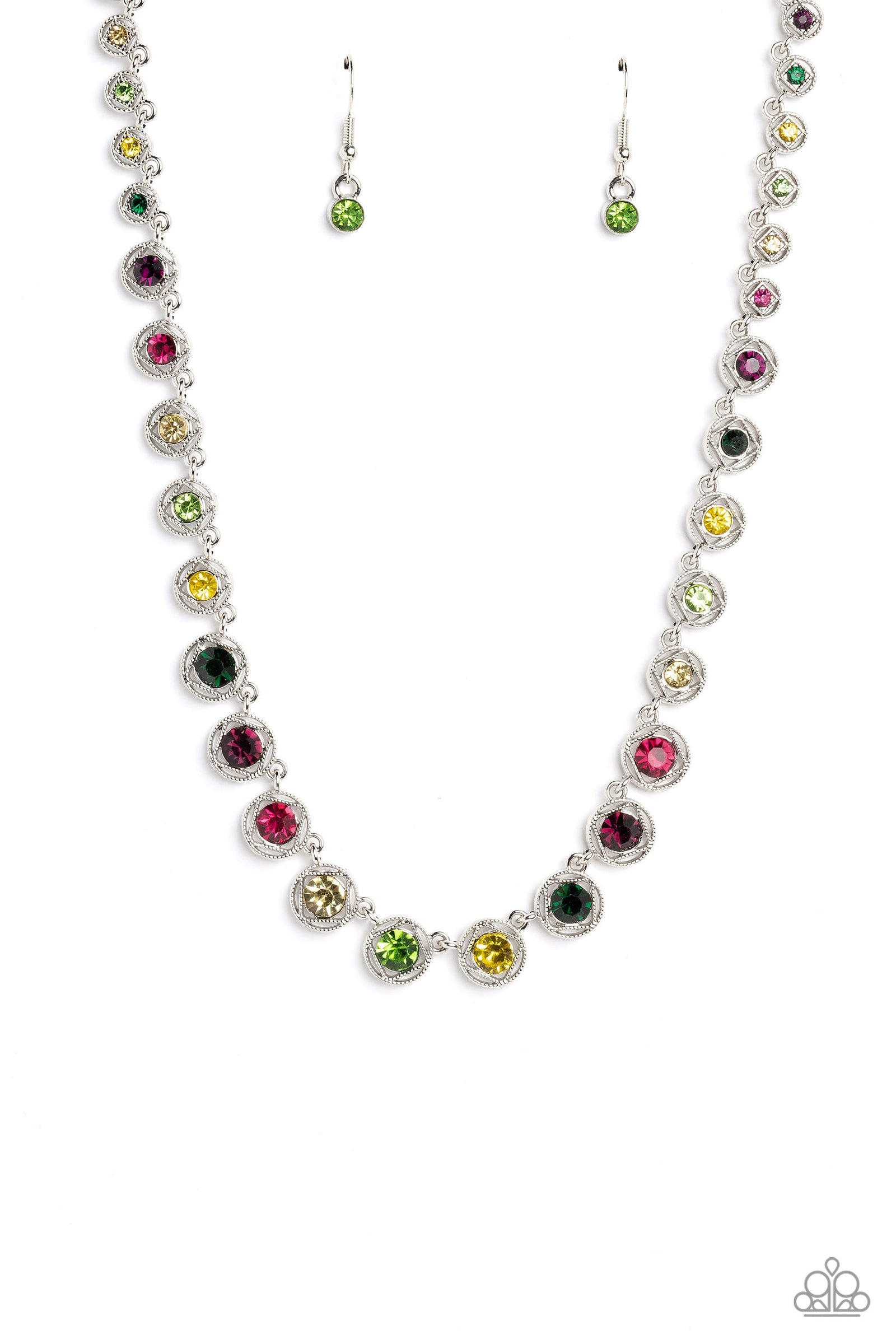 Kaleidoscope Charm Multi Rhinestone Necklace - Paparazzi Accessories- lightbox - CarasShop.com - Paparazzi Jewelry by Cara Jewels