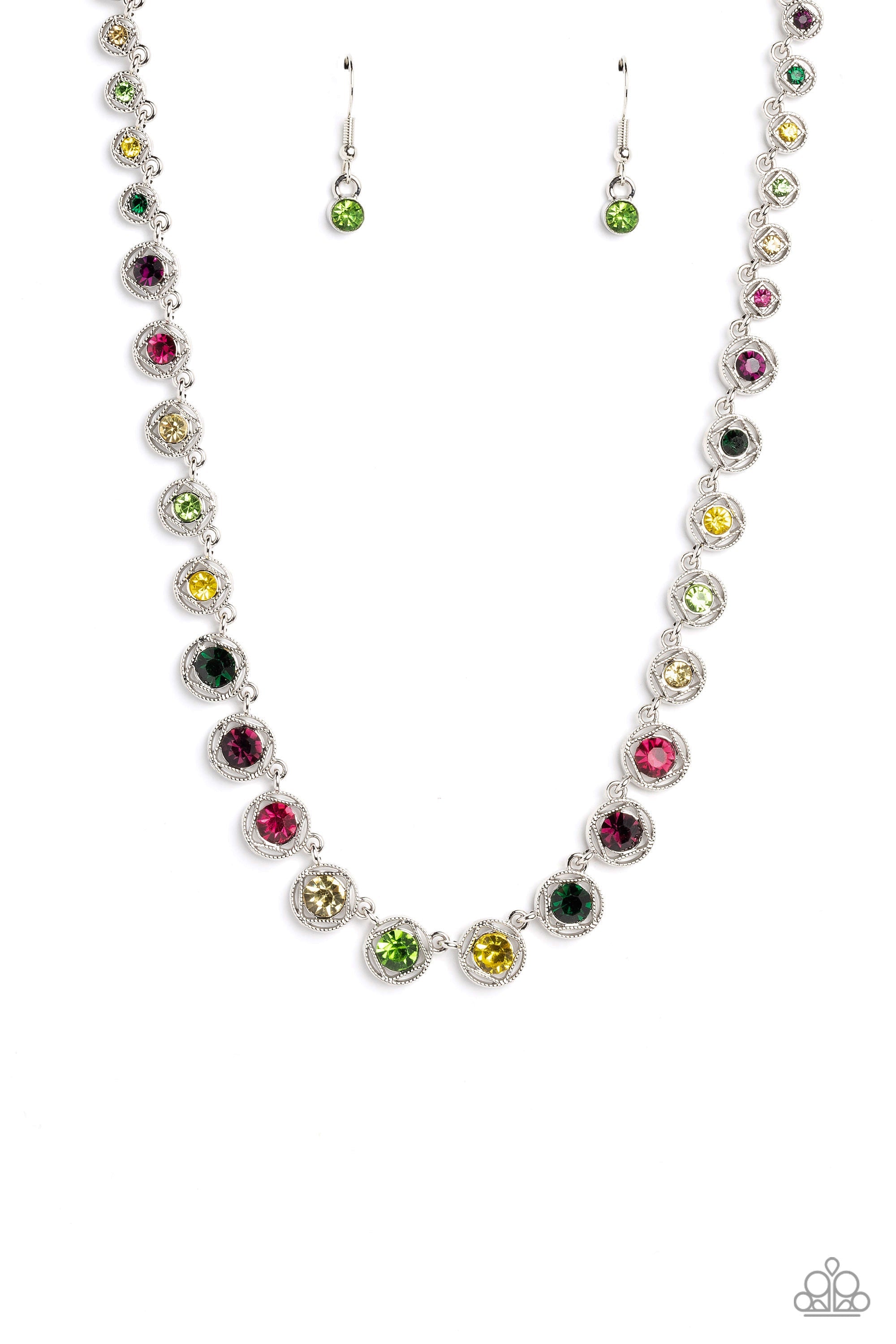Kaleidoscope Charm Multi Rhinestone Necklace - Paparazzi Accessories- lightbox - CarasShop.com - Paparazzi Jewelry by Cara Jewels