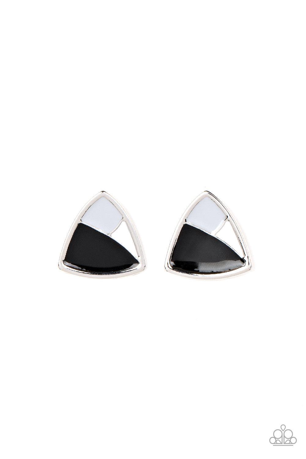 Kaleidoscopic Collision Black & White Earrings - Paparazzi Accessories- lightbox - CarasShop.com - Paparazzi Jewelry by Cara Jewels