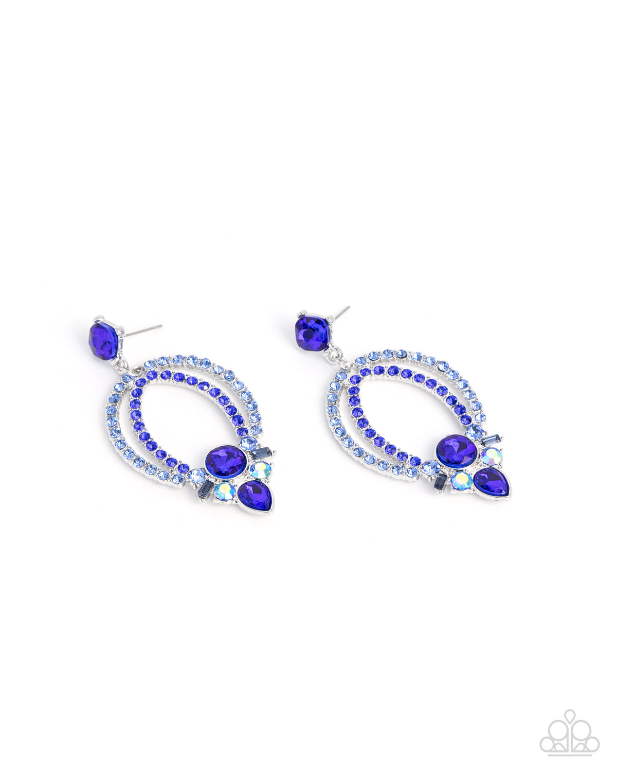 Karma Knockout Blue Rhinestone Earrings - Paparazzi Accessories- lightbox - CarasShop.com - Paparazzi Jewelry by Cara Jewels
