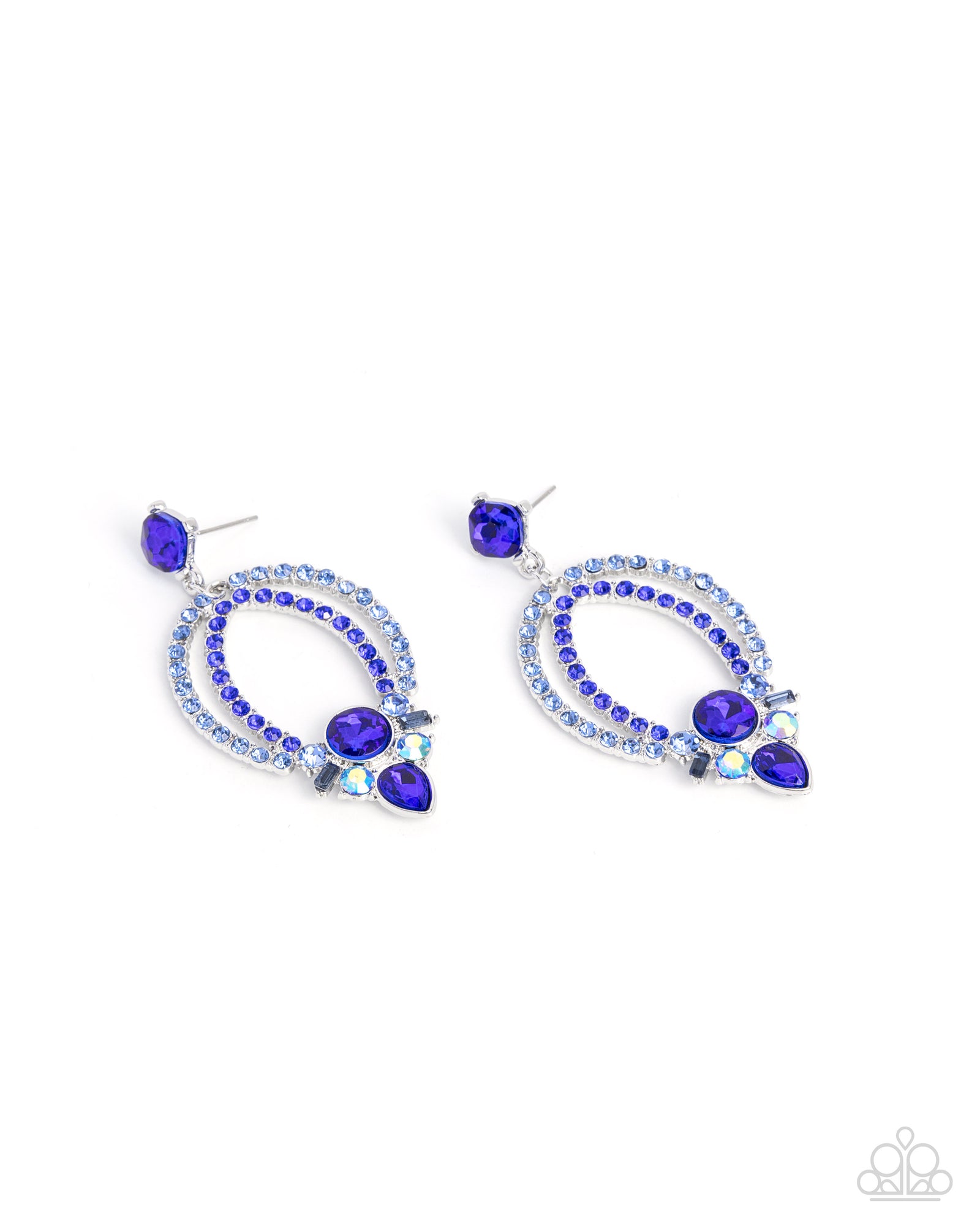 Karma Knockout Blue Rhinestone Earrings - Paparazzi Accessories- lightbox - CarasShop.com - Paparazzi Jewelry by Cara Jewels