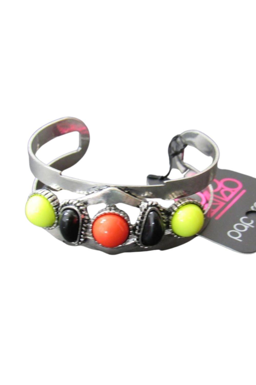 Keep On TRIBE-ing Multi-color Silver Cuff Bracelet - Paparazzi Accessories- lightbox - CarasShop.com - Paparazzi Jewelry by Cara Jewels