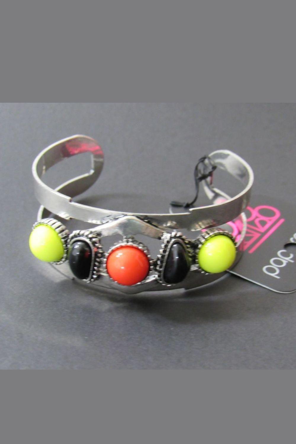 Keep On TRIBE-ing Multi-color Silver Cuff Bracelet - Paparazzi Accessories- lightbox - CarasShop.com - Paparazzi Jewelry by Cara Jewels