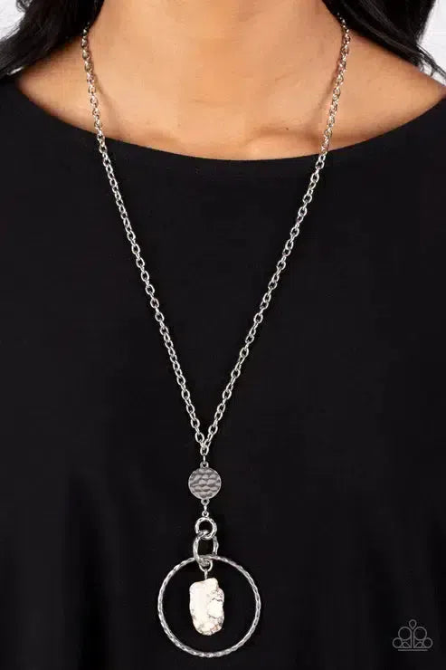 Keep The PIECE White Necklace - Paparazzi Accessories-on model - CarasShop.com - Paparazzi Jewelry by Cara Jewels