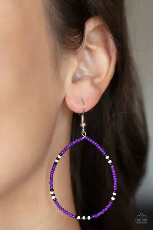 Keep Up The Good BEADWORK Purple Earrings - Paparazzi Accessories- on model - CarasShop.com - Paparazzi Jewelry by Cara Jewels