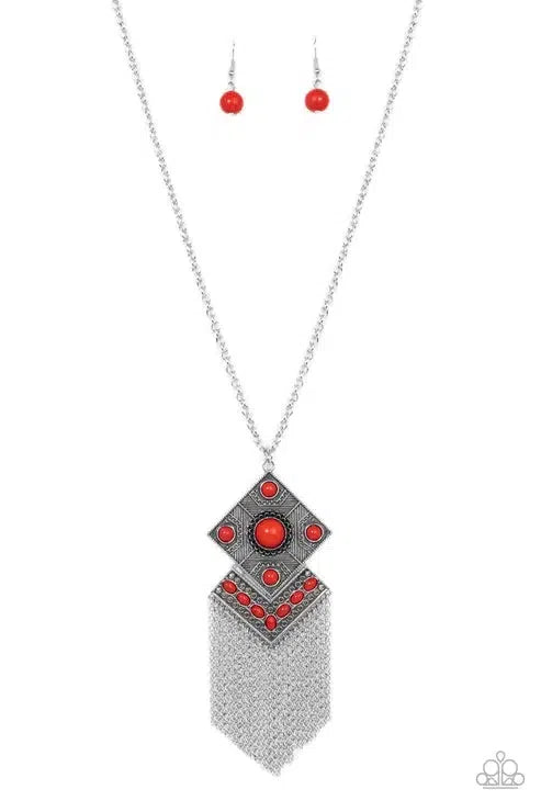 Kite Flight Red Necklace - Paparazzi Accessories- lightbox - CarasShop.com - Paparazzi Jewelry by Cara Jewels