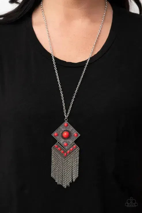 Kite Flight Red Necklace - Paparazzi Accessories-on model - CarasShop.com - Paparazzi Jewelry by Cara Jewels