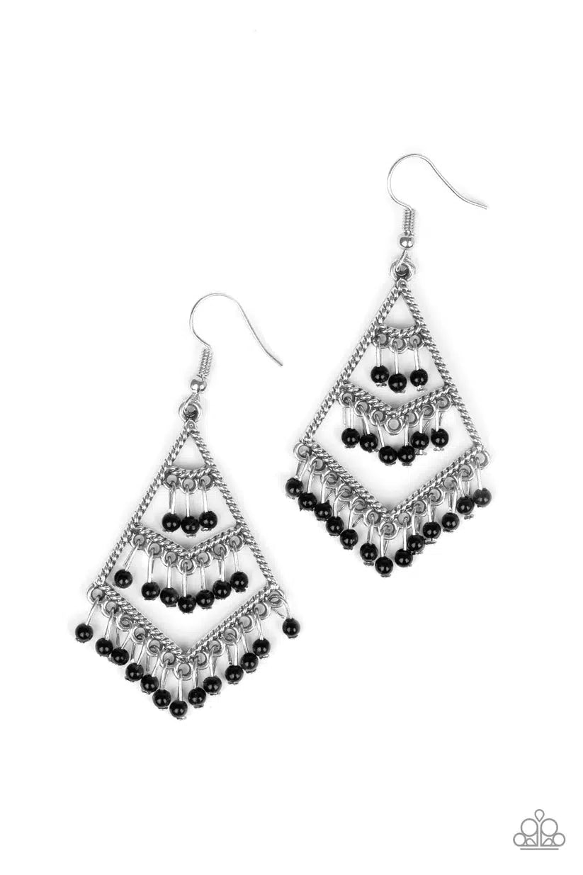 Kite Race Black Earrings - Paparazzi Accessories- lightbox - CarasShop.com - Paparazzi Jewelry by Cara Jewels