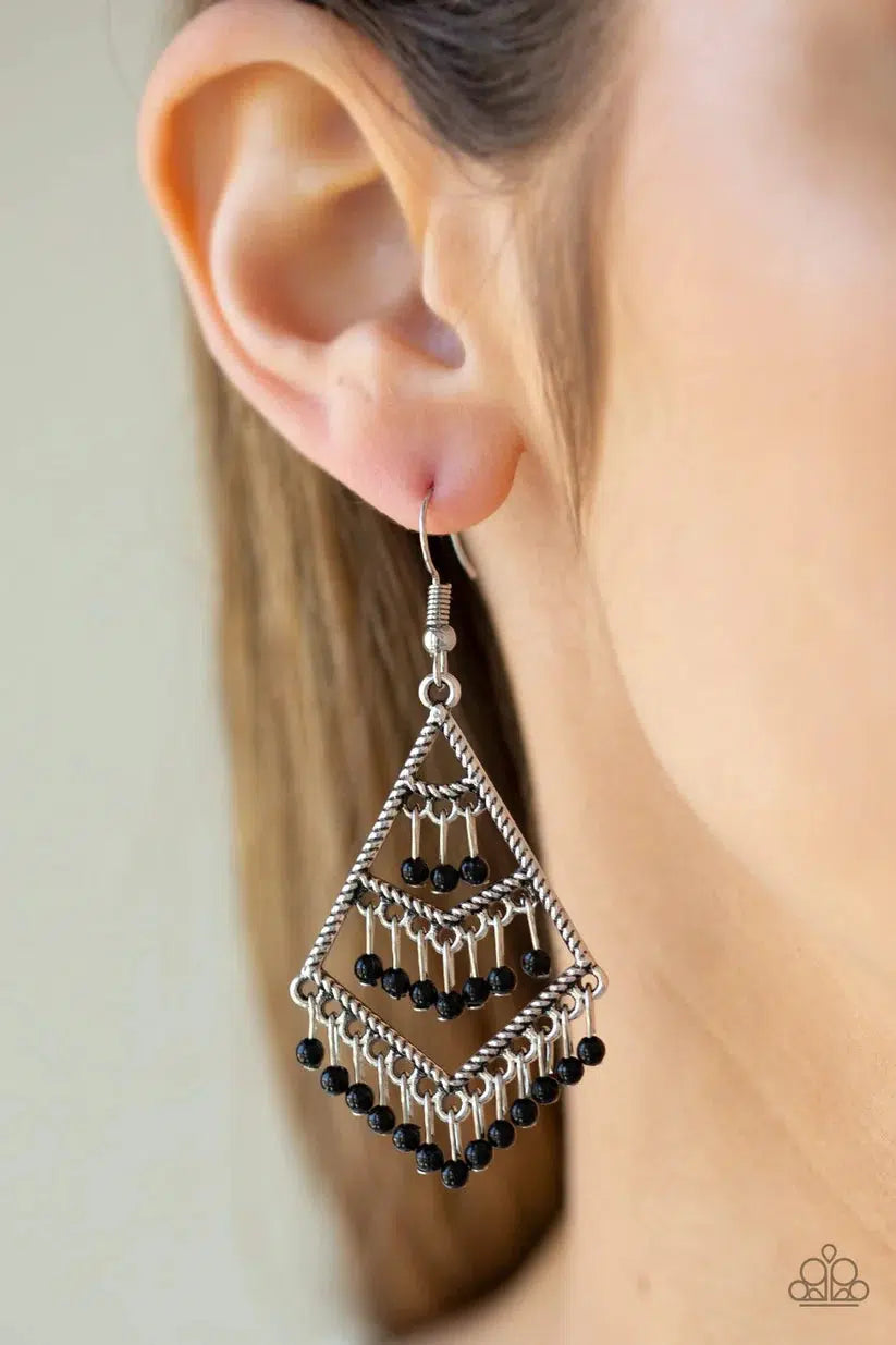 Kite Race Black Earrings - Paparazzi Accessories- lightbox - CarasShop.com - Paparazzi Jewelry by Cara Jewels
