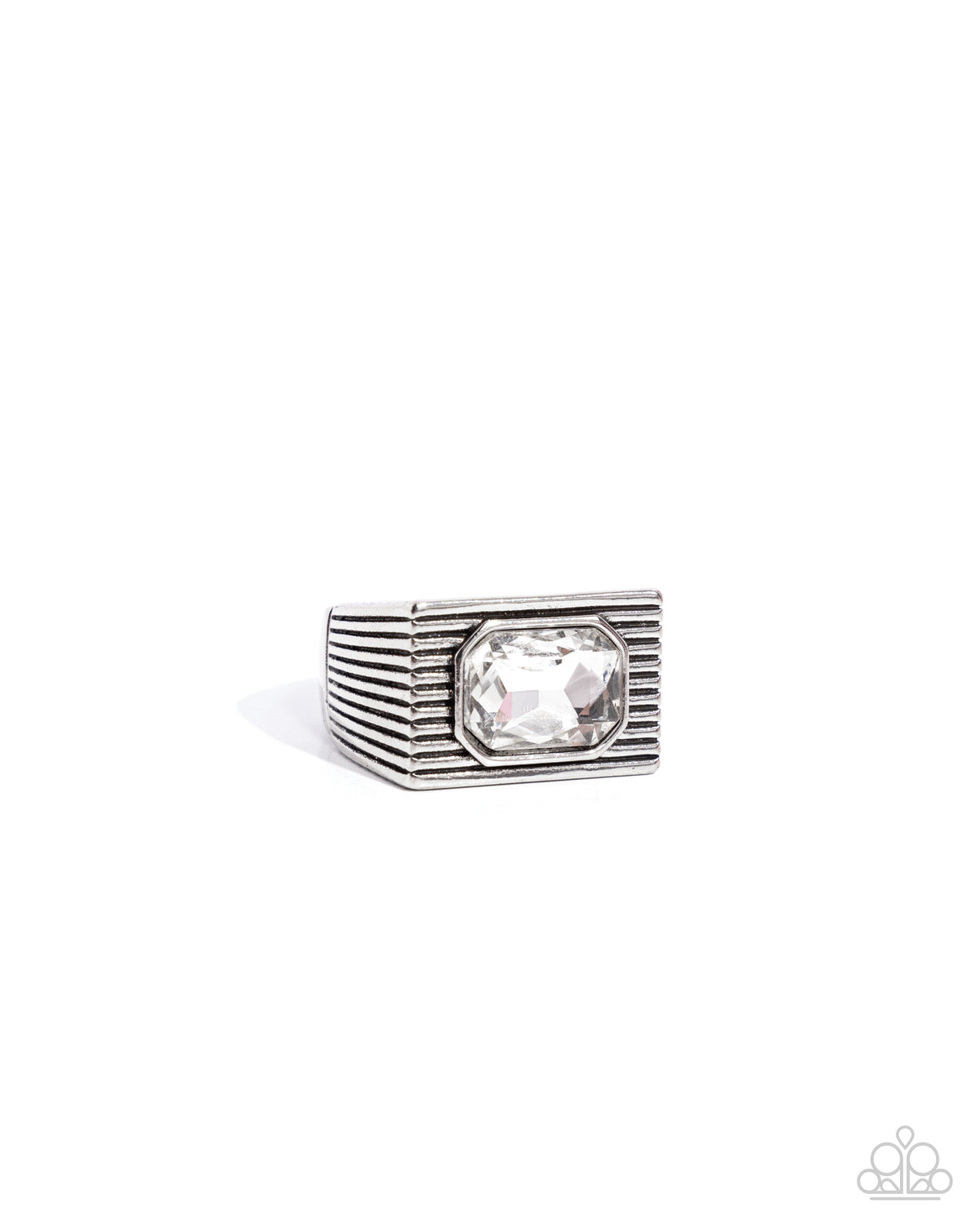Knockout Tournament White Rhinestone Men's Ring - Paparazzi Accessories- lightbox - CarasShop.com - Paparazzi Jewelry by Cara Jewels