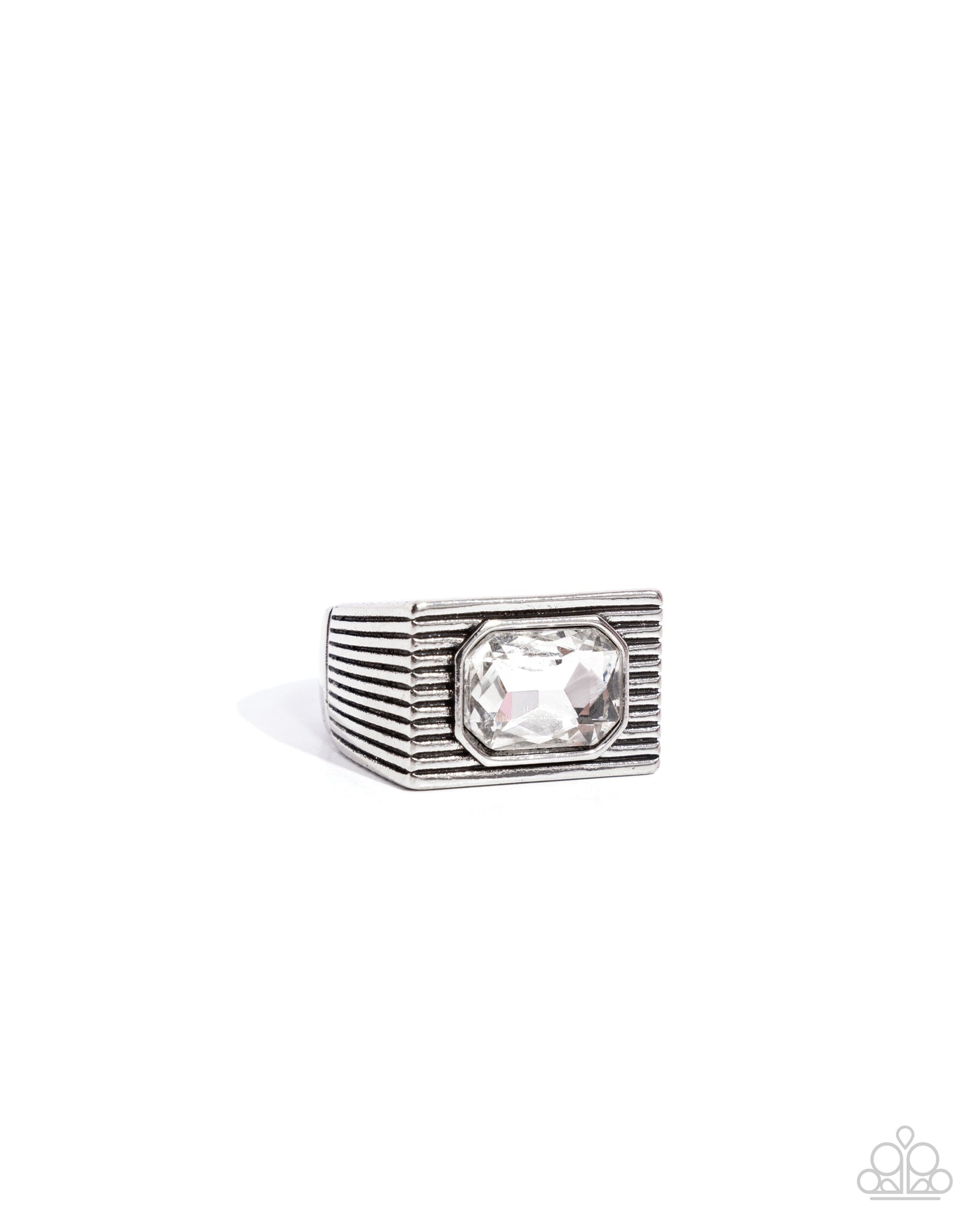 Knockout Tournament White Rhinestone Men's Ring - Paparazzi Accessories- lightbox - CarasShop.com - Paparazzi Jewelry by Cara Jewels