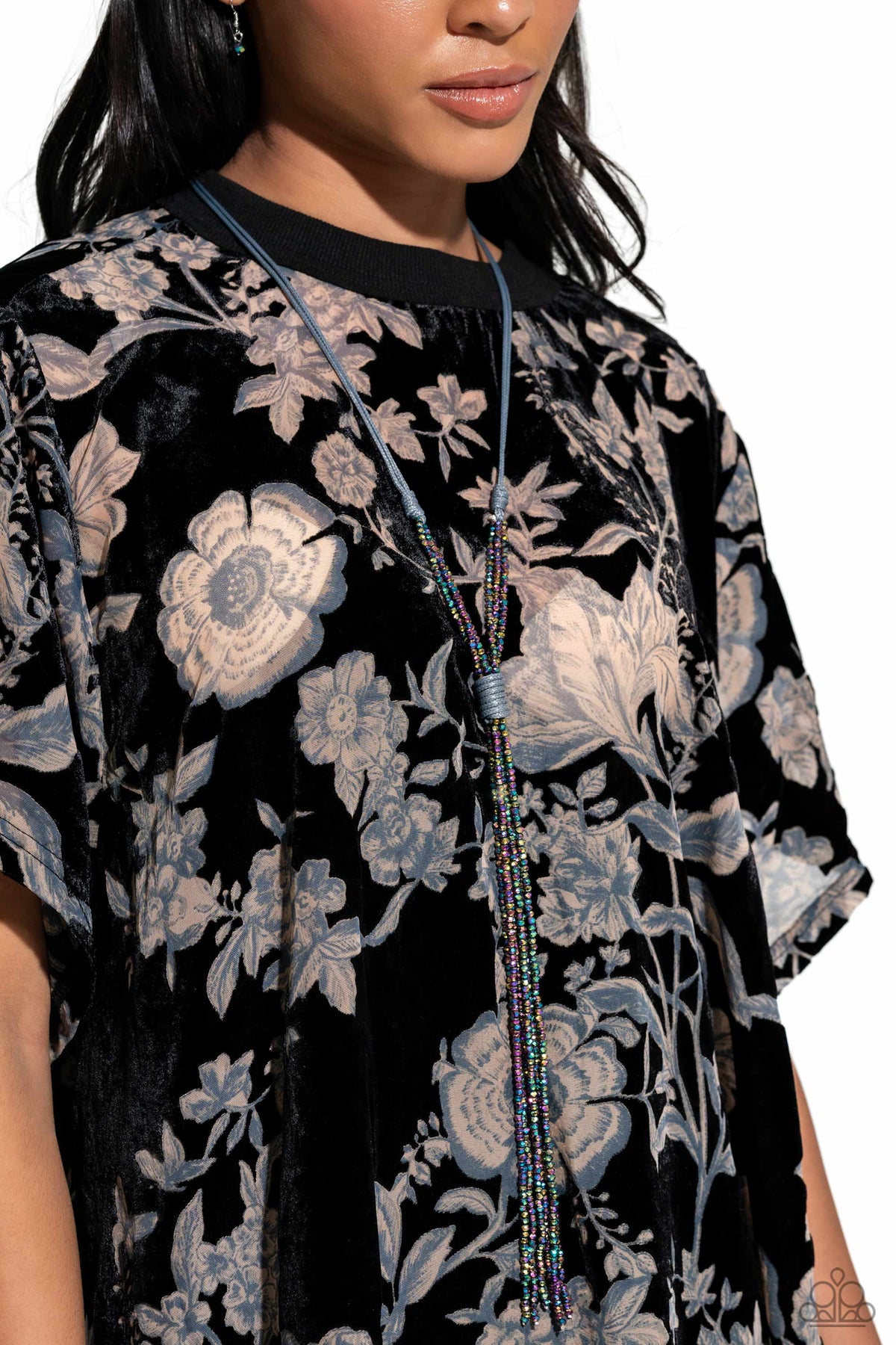 Knotted Karma Silver & Oil Spill Tassel Necklace - Paparazzi Accessories- on model - CarasShop.com - Paparazzi Jewelry by Cara Jewels